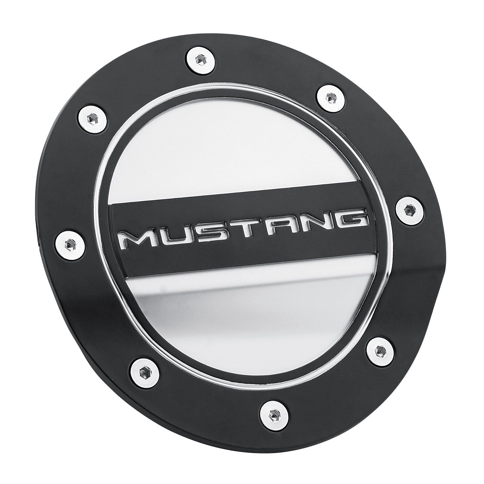 Drake 2015-23 'Mustang' Fuel Door - Black with Silver